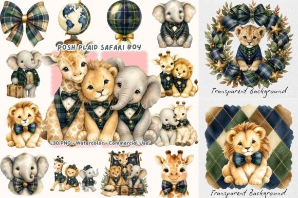Download Coquette Posh Plaid Safari Boy Clipart - Premium Bundle