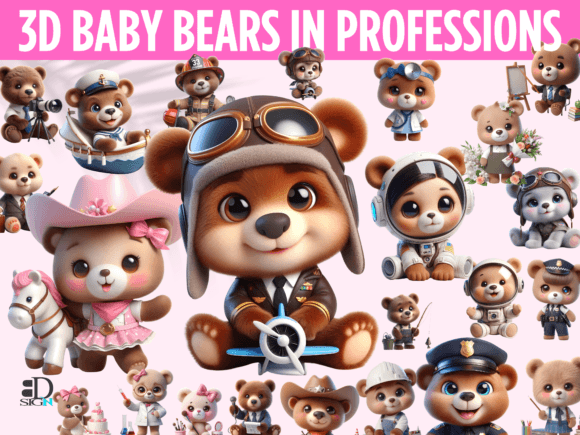 Download Cute 3D Baby Bears in Professions Bundle - Professions Collection